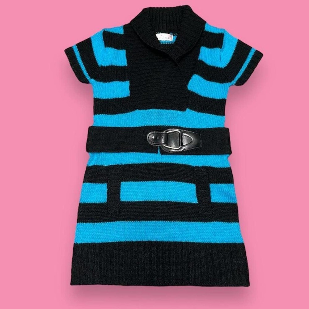 Pink Angel Y2k Acrylic Knit Striped Sweater Belted Short Sleeve Top Size XS